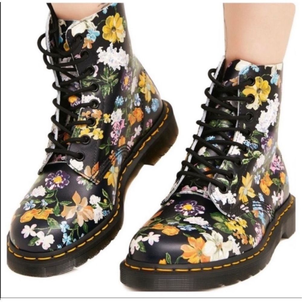 Dr. Martens Black Floral Combat Boots